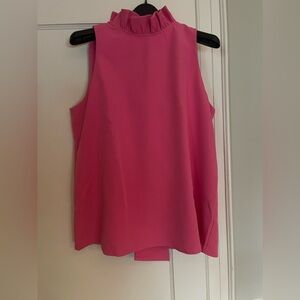 Tuckernuck Hot Pink Mason Blouse sz L Sleeveless Top Ruffle Bow Tie NWT